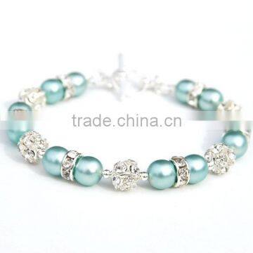 beautiful color glass made pearl bracelet white diamond crystal bracelet for girl