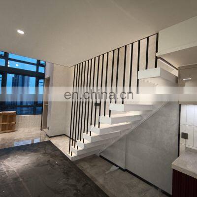 Modern Stair Floating Straight Staircase Interior Glass Railing Escalera Treppe