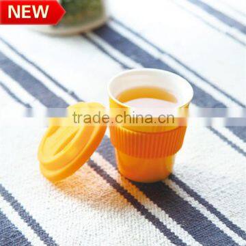 Color glaze Ceramic Eco Friendly Mini Cups with Color Silicone Lid and Sleeve