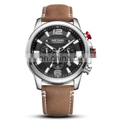 MEGIR 2156G  Men Quartz Watch  Fashion Casual Leather Watches  Waterproof Mens Wrist Watch