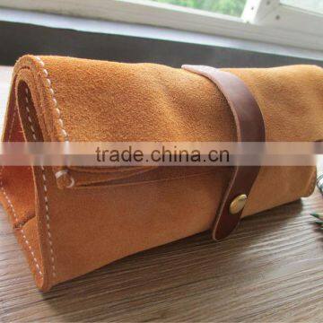 Handmade Cow Leather Cosmetic Organizer Bag Large Capacity Clutch Pen Bag for Travel photo-2