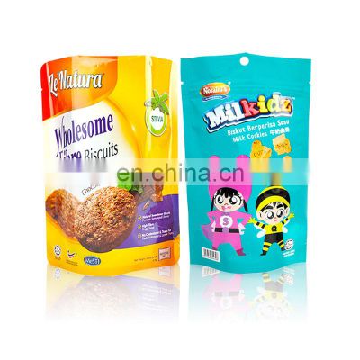 cookie biscuit yellow stand up pouch heat seal food packaging custom mylar plastic mini bags zip lock