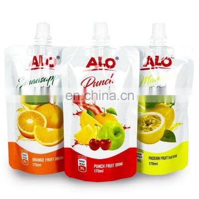 Factory wholesale aluminum juice bag liquid doypack stand up spout pouch 170 ml water spout pouch