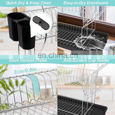 Dish Drying Rack Compact Dish Rack and Drain Board Set With Removable Utensil Holder&6 Cup Hangers for Kitchen