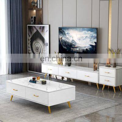 Luxury Modern TV table TV stand coffee table stone top with drawer living room tables set