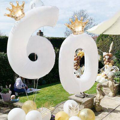 32/40inch Mini Crown Numbers Foil Balloons Set Giant White Numbers Balloons Birthday Party Decorations Baby Shower Helium Balls