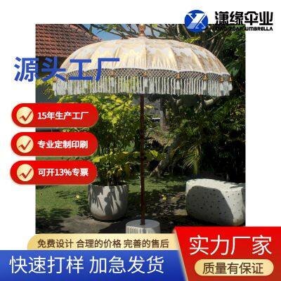 Solid wood furniture parasol terrace swimming pool outdoor garden beach umbrella with tassel Bali