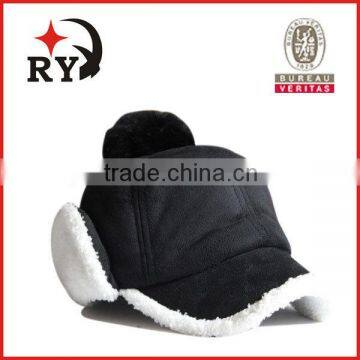 fur baseball cap with earflaps top ball plain winter baseball caps