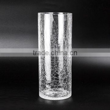 Hand Blown Cracked Glass Vase; Clear Straight Glass Vase