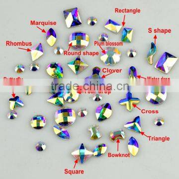 Crystal AB assorted shapes flat back non hot fix glue on rhinestone for nail art decoration