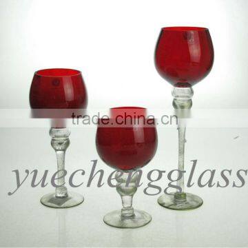 Red color glass candle holders set wholesale for home decoration