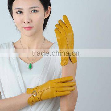 ladies yellow fashion tight leather gloves