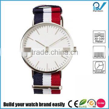 Stainless steel case japan movement slim line case 3ATM hot selling water resistant nato watch