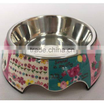 Hot selling melamine and stainless steel pet feeding bowl