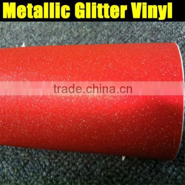 Newest type! 1.52x20M 5FT x 65FT Super Quality metallic glitter vinyl film red color