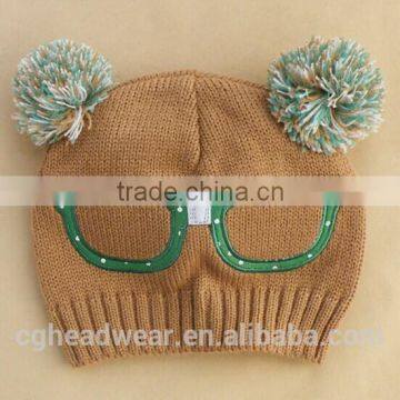 High Quality Pom Pom Cheap Custom beanie hat / knit hat / children hat with animal designs knit