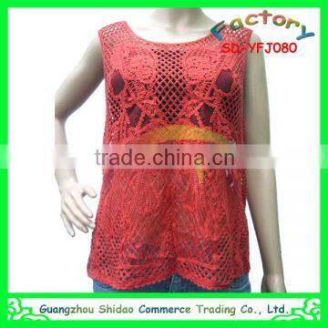 Custom design latest fashion wholesale blouse tops lace crochet cotton blouse