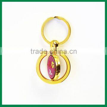 Round Flower Screen Printed With Glitter Filled in Key Chain