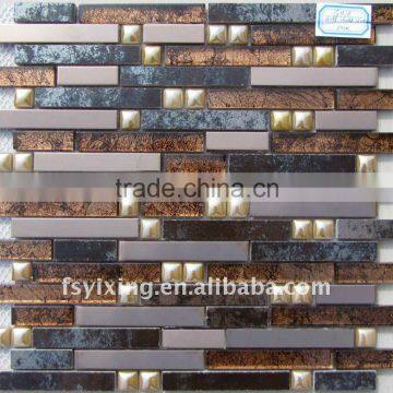 Hot sale style strip black brown glass metal mix mosaic