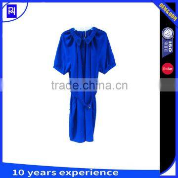 90% VISCOSE 10% WOOL Solid Dress Doll Embroidered Collar With Belt Short Sleeve Casual Daily Wear Dress