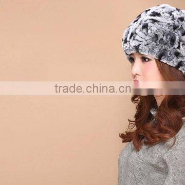 Factory direct supply Contrast color 100% real rex rabbit fur hat