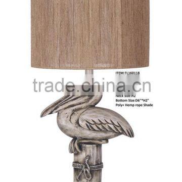 2016 Novelty design cormorant table lamp,hemp rope drum shade