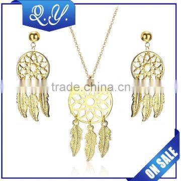 Factory Price Dubai Gold Jewelry Set Leaf Design Necklace and Earrings