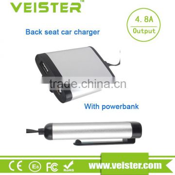 Veister hotsale 24W 4.8a smart charger car Front and Back Seat Car Charger, 2 Front Seat USB Ports with 1.2 Amp