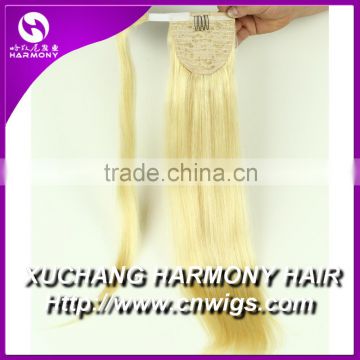 Harmony stock blonde human hair ponytail/human hair ponytail extension/100% human hair ponytail