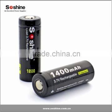 1pcs 18500 Li-ion 1400mAh 3.7V Protected Battery by Soshine