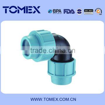 China supplier PP compression fitting 90 degree elbow for PE pipe