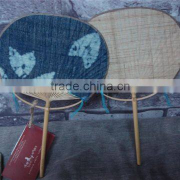 Handmade Ramie& Bamboo Small Round Fan With Discharge Printing