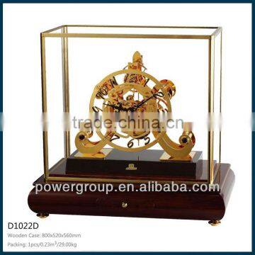 Wooden drawer table clock Brass metal part Glass cover for home decoration CE/FCC standrad D1022D