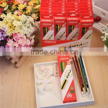 hexagonal striped HB pencil with eraser/novelty pencils/wood pencil/Color box packaging