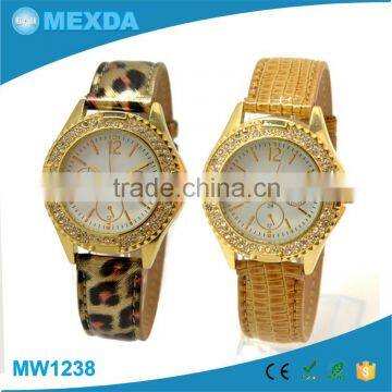 New arrival western brand diamond case women luxury leather watch