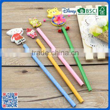 Children's toy round shape pencil with PVC topper