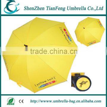 super Eco-Friendly golf umbrella with yellow T190 pongee fabric and black fiberglass shaft and ribs