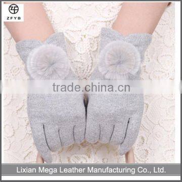 Best Selling Winter Wool Gloves With Rabbit Fur Pompoms Ball Accessory