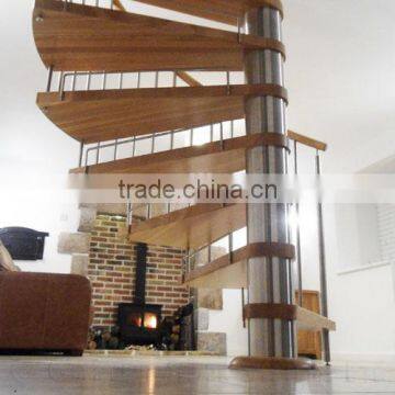 Indoor Stainless Central Pole Wood Spiral Stair With Wood Handrail photo-3