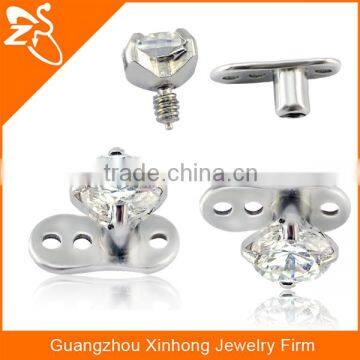Titanium Micro Dermal Anchors Piercing Jewelry With Round Zircon Tops