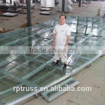 RP OEM stage of different sharpe glass stage with adjustable legs for fashion show, TV show