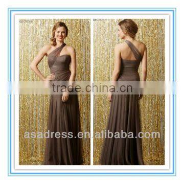 2014 New Style One Shoulder Asymmetrical Shirred Bodice Fit and Flare Silhouette Country Bridesmaids Dress (BDWA-4003)