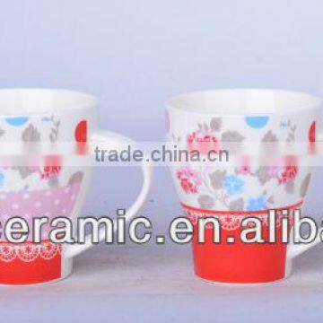 red flower with stripe printing coloring shaped 8oz belly cup mug flared cup