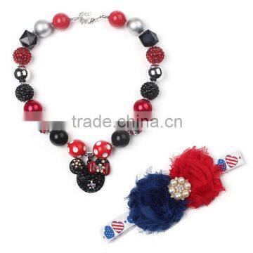 Custom Mickey Pendant Necklace Red And Blue Hairband Young Baby Girls Necklace And Hairband Set