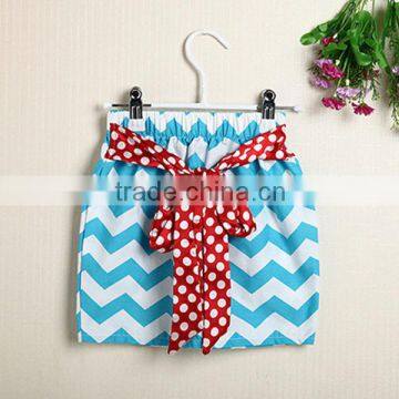 Blue Chevron Twirl Skirt with Red w/white Polka Dots Tie and Elastic Waist for Girls