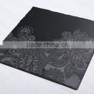 natural slate stone Square/Round dinnerware along with laser photo slate table tray