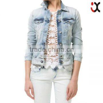 2015 Fashion Women Ladies Jean Denim Jacket Outwear Long Sleeve jean Coat (JXW1527)