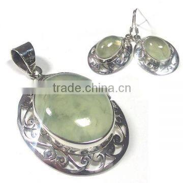 Wholesale jewelry 925 sterling silver natural stone jewelry set prehnite jewelry