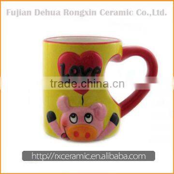 Pig ceramic hand-painted 3D ceramic crinkle mug