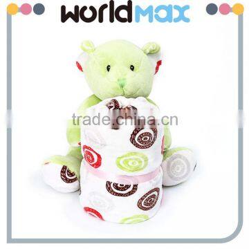 New Designed OEM Service Green Bear Plush Baby Blanket